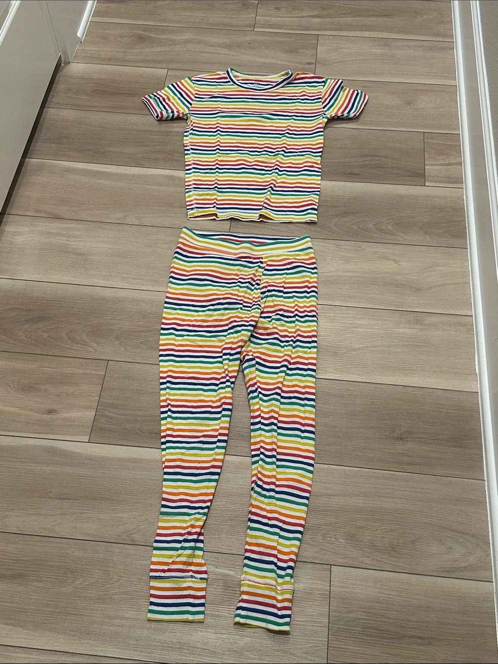 EUC Gap Kids Rainbow Stripe Pajama Set - Short Sleeve Top & Leggings Size 14